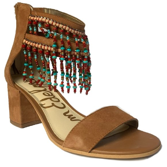 Sam Edelman Sibel Beaded Ankle Strap Sandals Block Heel Brown Tan Women's 8.5 - Picture 9 of 9